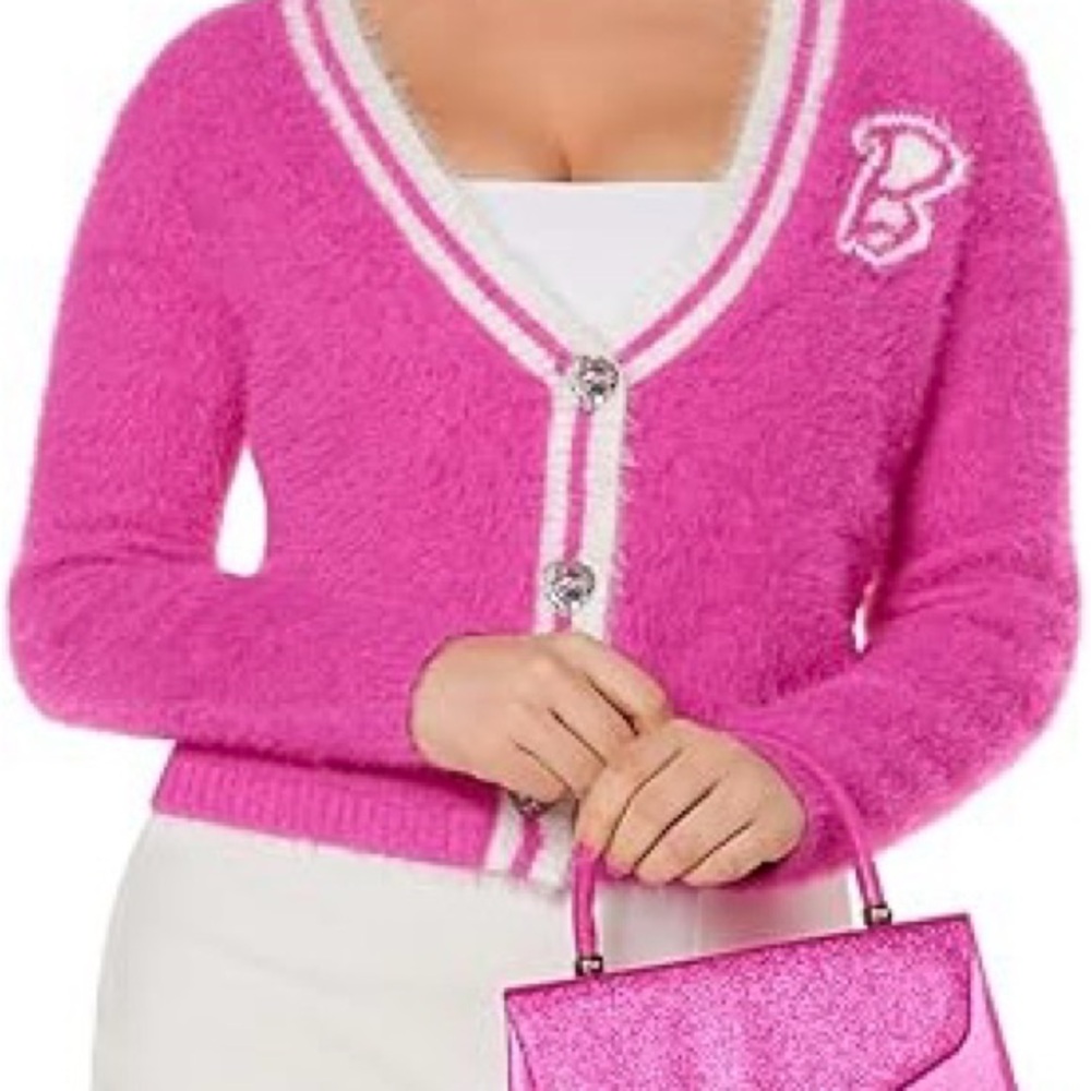 Barbie Pink Fuzzy Women's Sweater